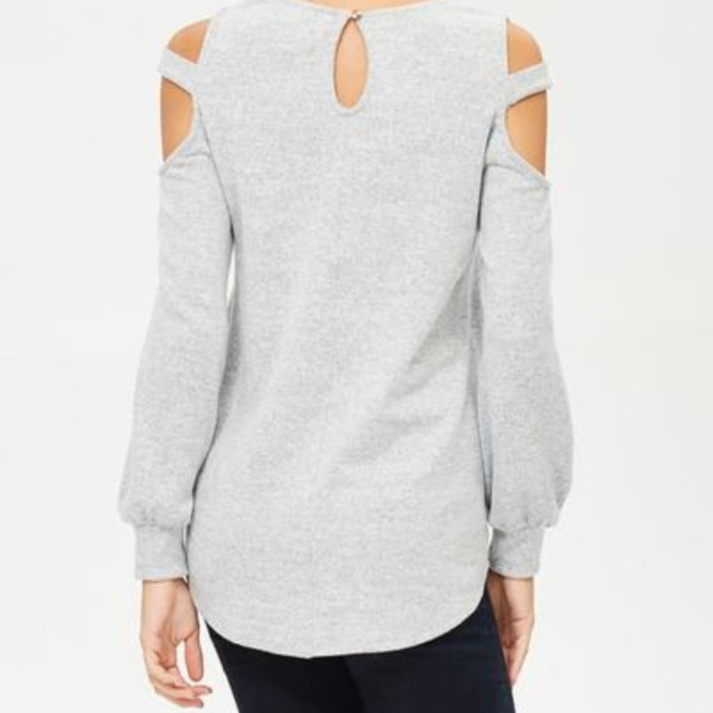 Gray Cold-Shoulder Sweater - Picture 2 of 4
